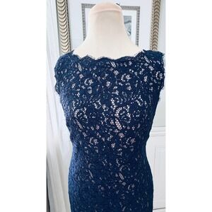 Adrianna Papell Wedding Guest Sheath Lace Navy Blue Cocktail Size 8